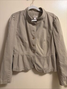 LOFT Beige Peplum-Style Button Front Jacket